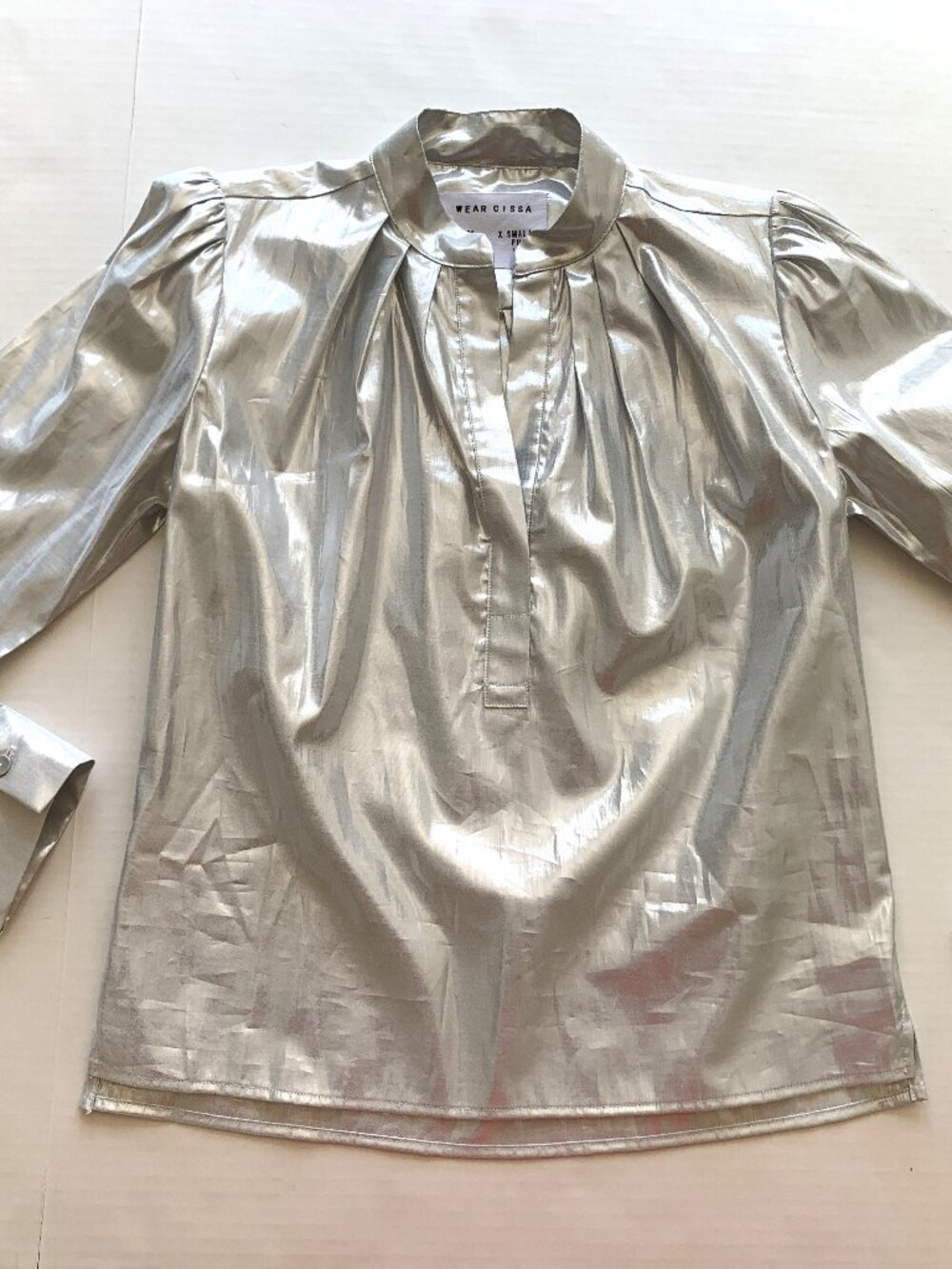 Wear Cissa The Puff Shirt Metallic Silver Lurex Blouse Women’s XS Holiday Party